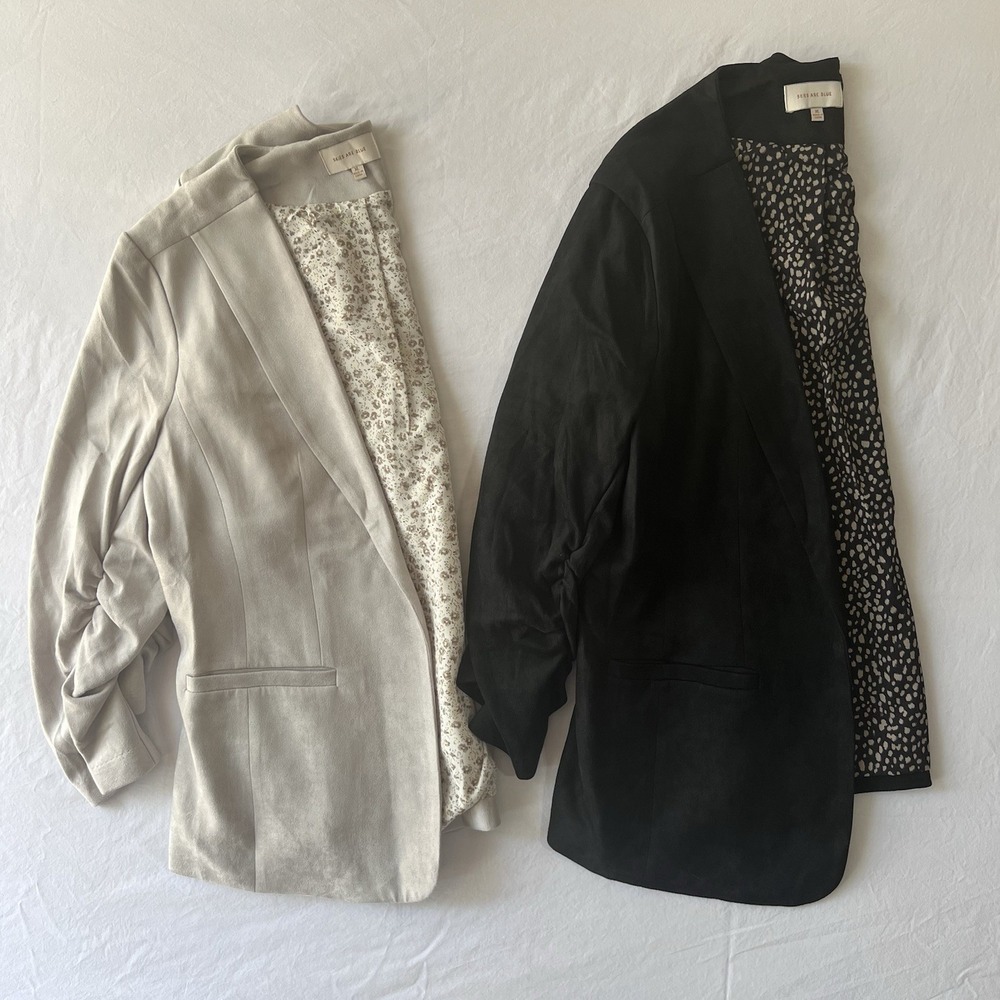 Skies Are Blue Women's XL 2-Piece Blazer Lot Black Gray Faux Suede Stretch Open